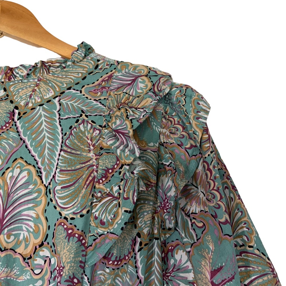 Melloday Womens Floral tropical Print Tiered Maxi Dress Sz Medium Green Ruffle - Picture 9 of 12